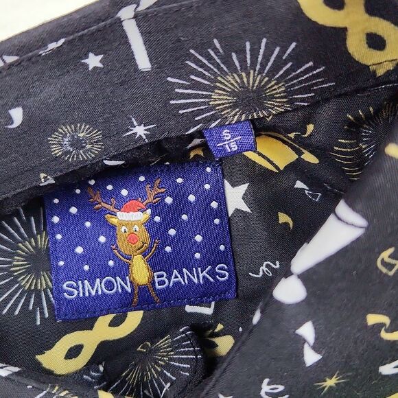 Simon Banks Men's NYE New Year Holiday Celebration Print Button Down Shirt Small - Picture 3 of 7